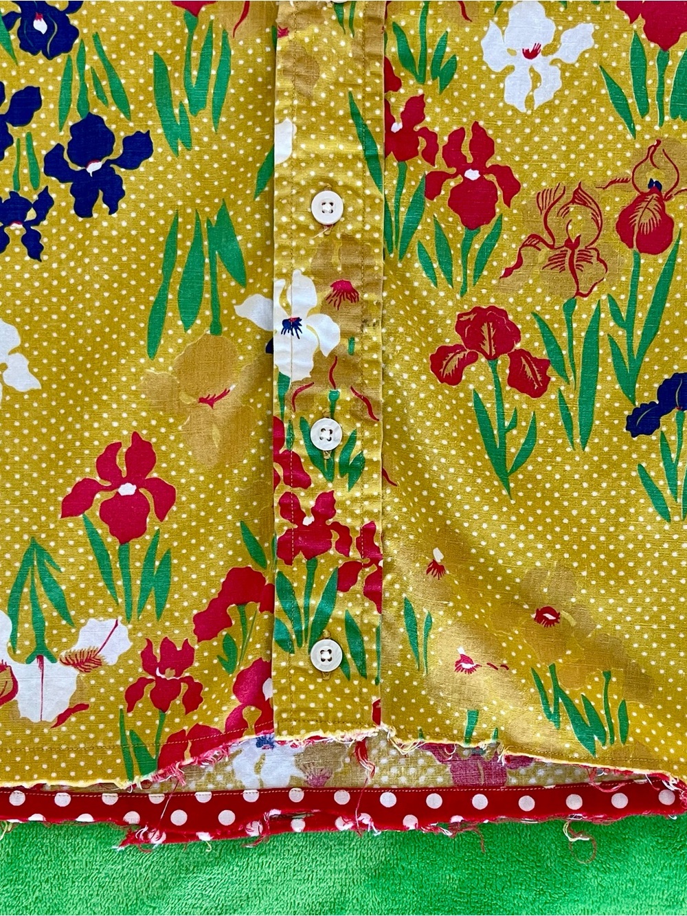 Beene Bazar Vintage Y2K Mustard Yellow Floral Polka Dots Button-Up Shirt - Picture 11 of 13